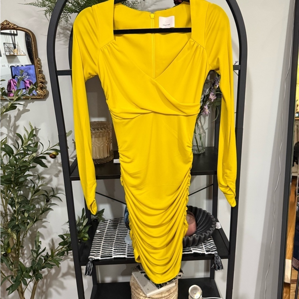 Cinq a Sept Yellow Ruched Wrap Cocktail Dress size 0